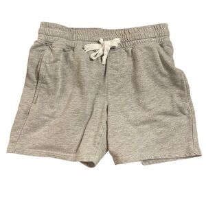 Nimenjoja S gray elastic tie waist gym shorts with front/back zip pockets
